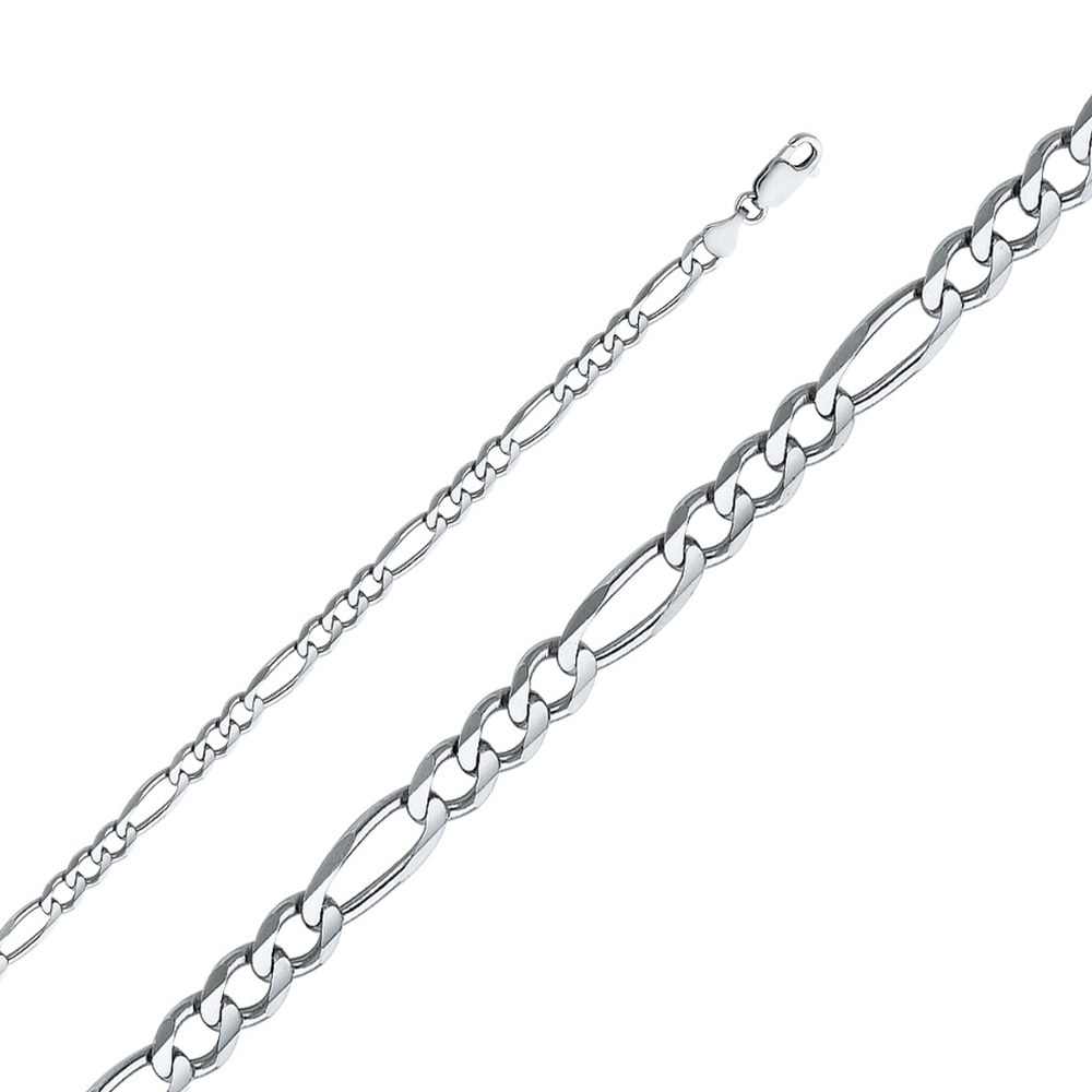 14K White 4.7mm Figaro 3+1 Concave Chain - 7.5"